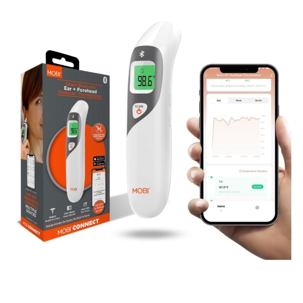 NIB MOBI Smartphone Bluetooth Ear + Forehead Dualscan Thermometer